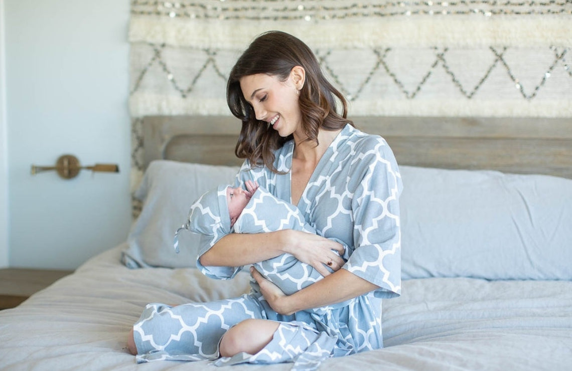 Grey Chevron Maternity Delivery Robes, Hospital Gowns And Swaddle Sets