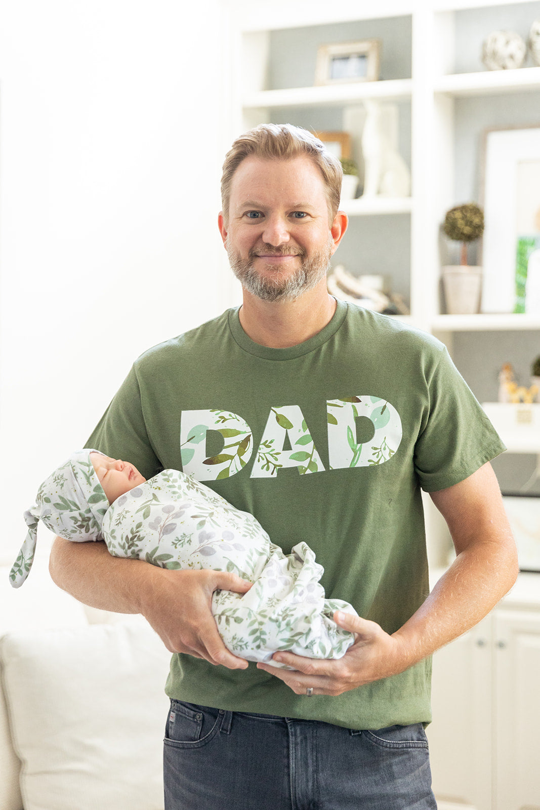 Morgan Robe & Newborn Swaddle Blanket Set & Dad T-Shirt & Dog Bandana