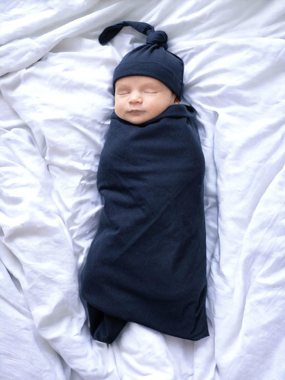 Natalia 3 in 1 Labor Gown & Navy Newborn Swaddle Blanket Set