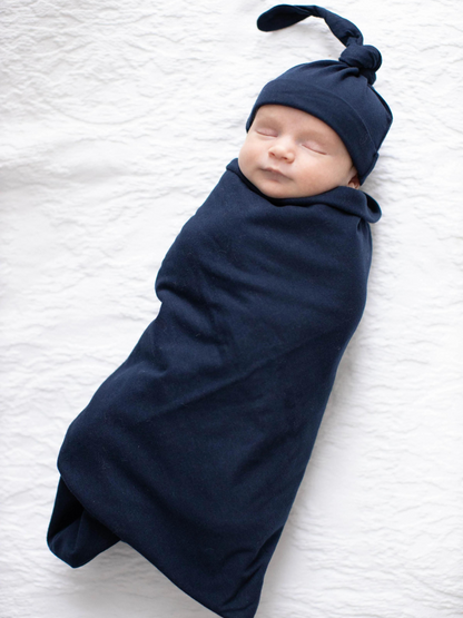 Natalia Robe & Navy Newborn Swaddle Blanket Set & Dad T-Shirt