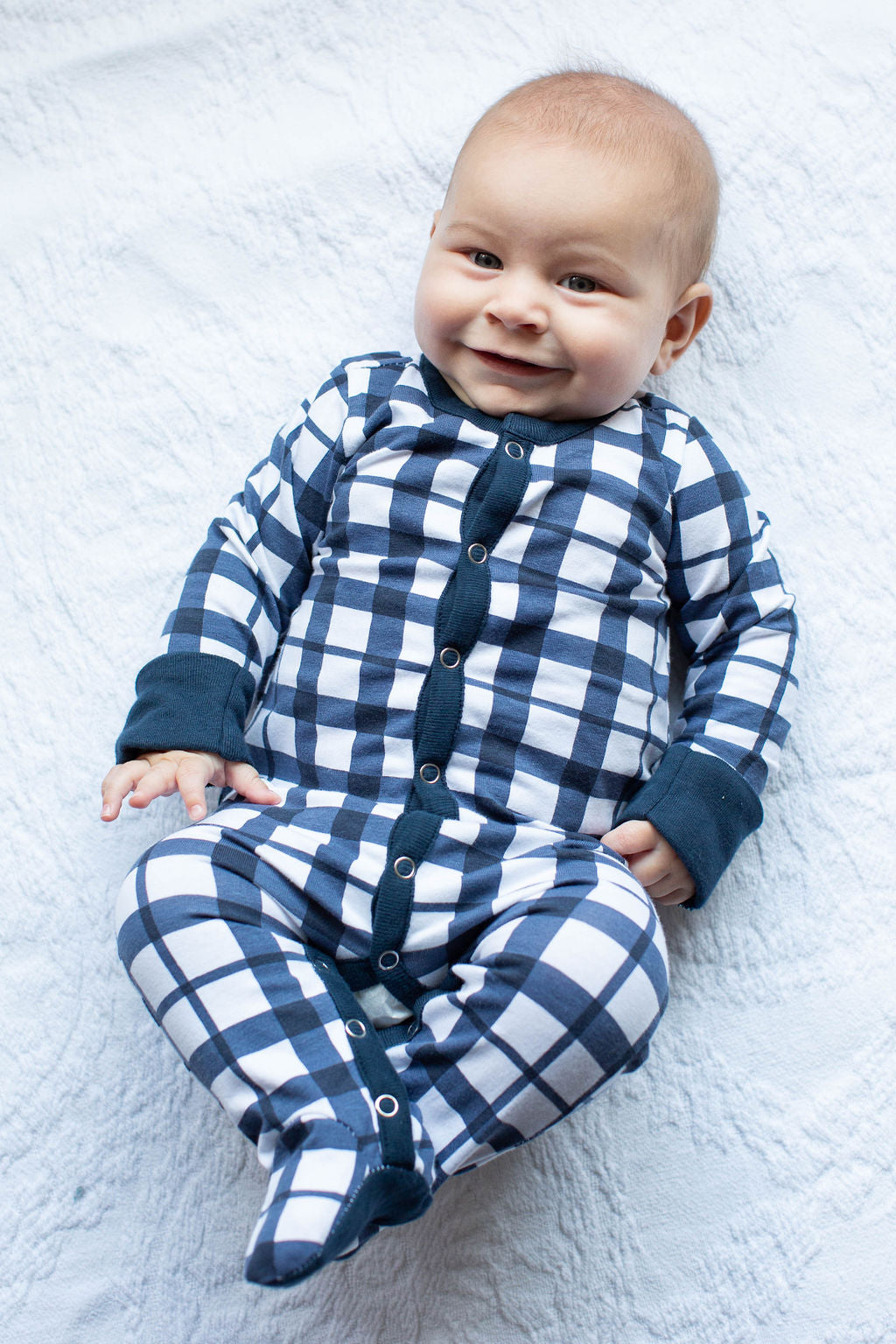 Blue Gingham One Piece Footed Baby Romper Baby Be Mine