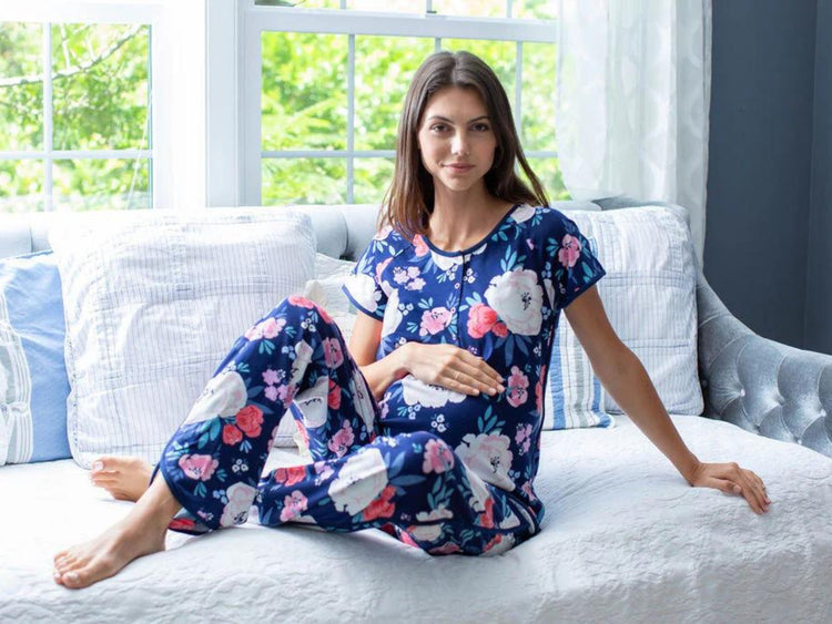 LAKE Pima Cotton Pajamas Hydrangea Maternity Shorts Set, 41% OFF