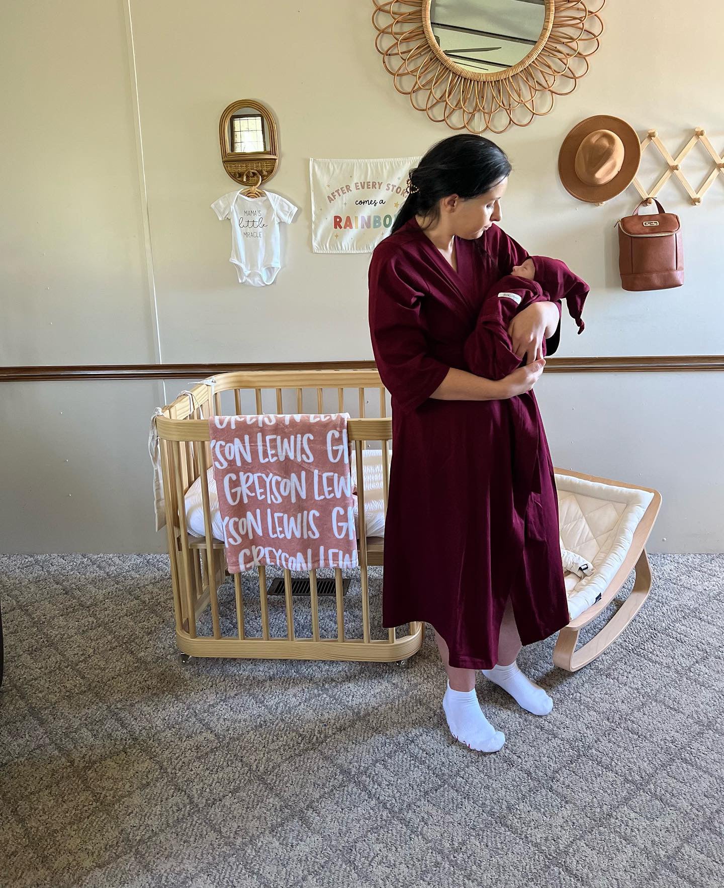 Merlot Robe & Matching Swaddle & Dad T-Shirt & Big Brother T-Shirt Set