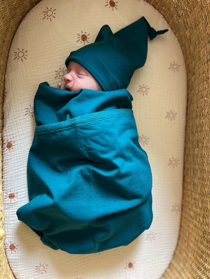 Teal Swaddle Blanket & Newborn Hat Set