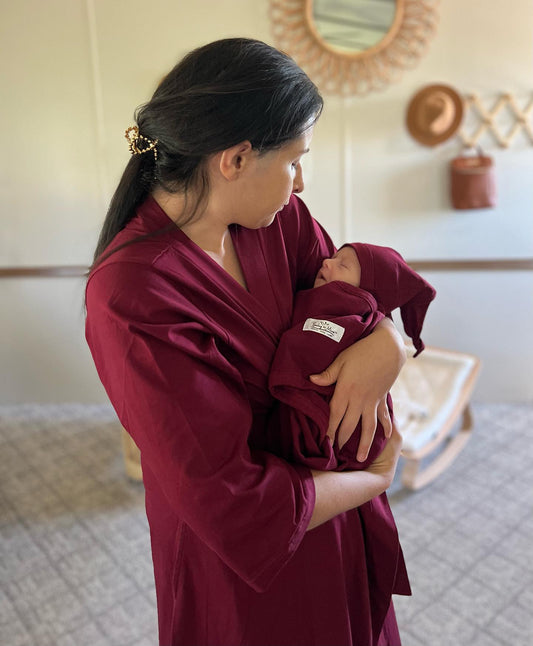 Merlot Robe & Newborn Swaddle Blanket Set