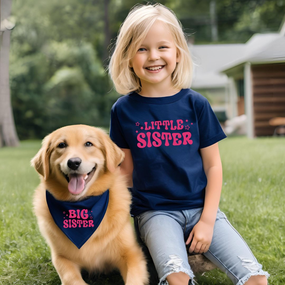 Matching Little Sister T Shirt Matching Big Sibling Pet Bandana Bestie Set