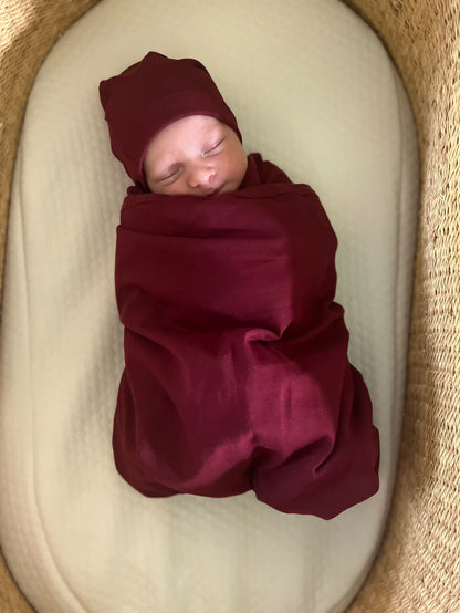 Merlot Robe & Newborn Swaddle Blanket Set & Dad T-Shirt Set