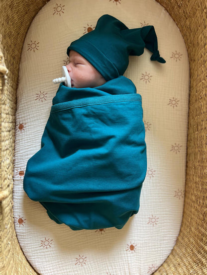 Teal Robe & Newborn Swaddle Blanket Set