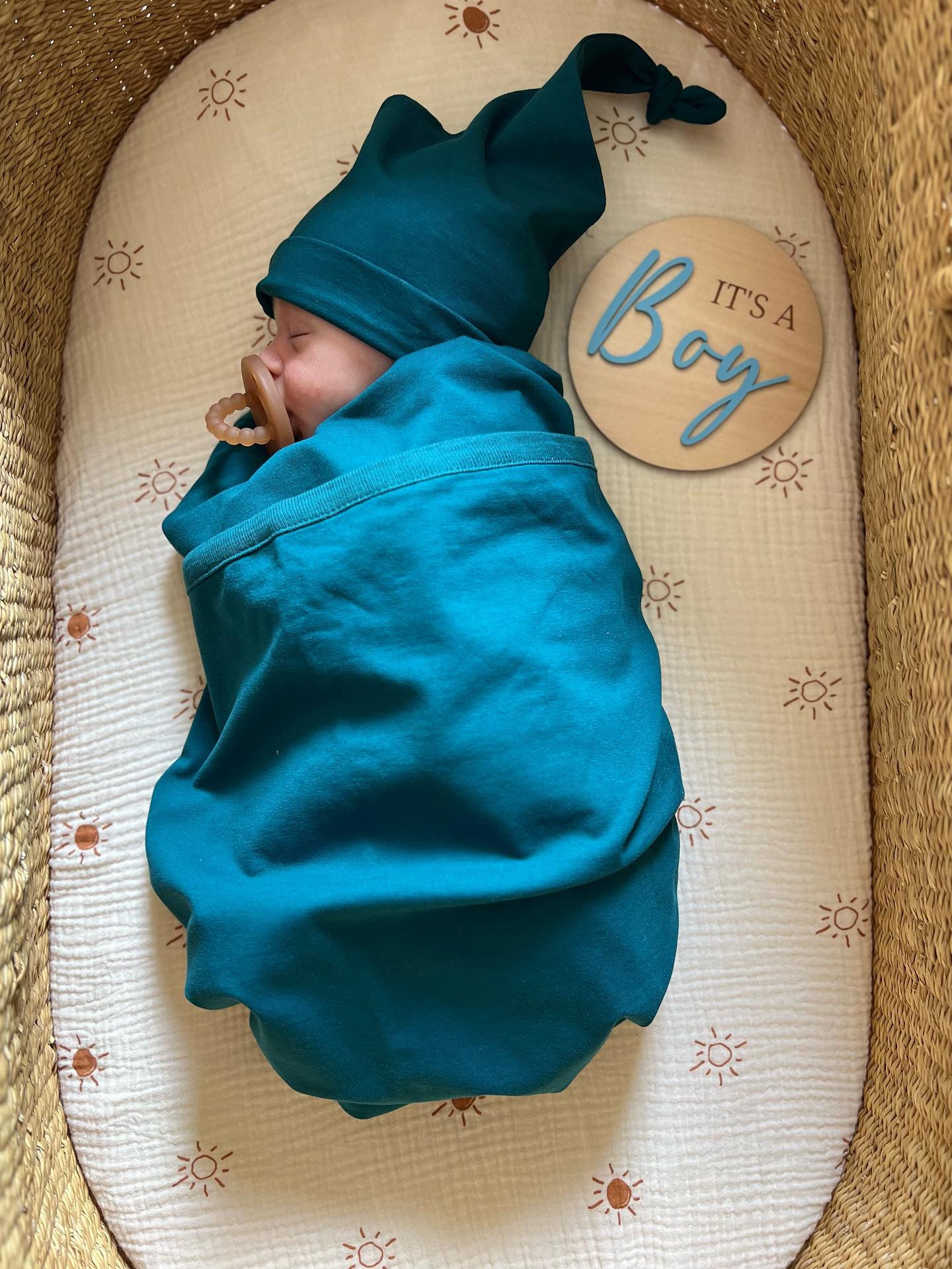 Teal Robe & Newborn Swaddle Blanket Set