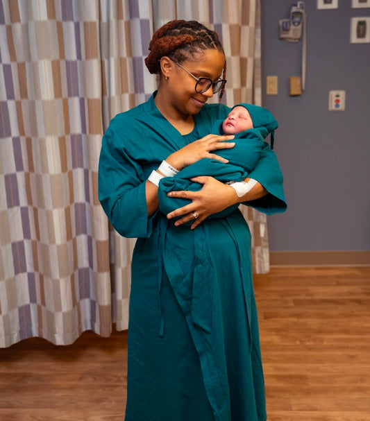 Teal Robe & Newborn Swaddle Blanket Set