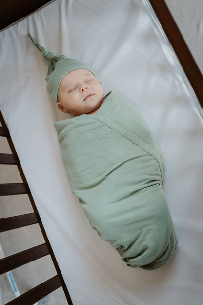 Navy Robe & Sage Newborn Swaddle Blanket Set & Dad Navy T-Shirt with Sage Text