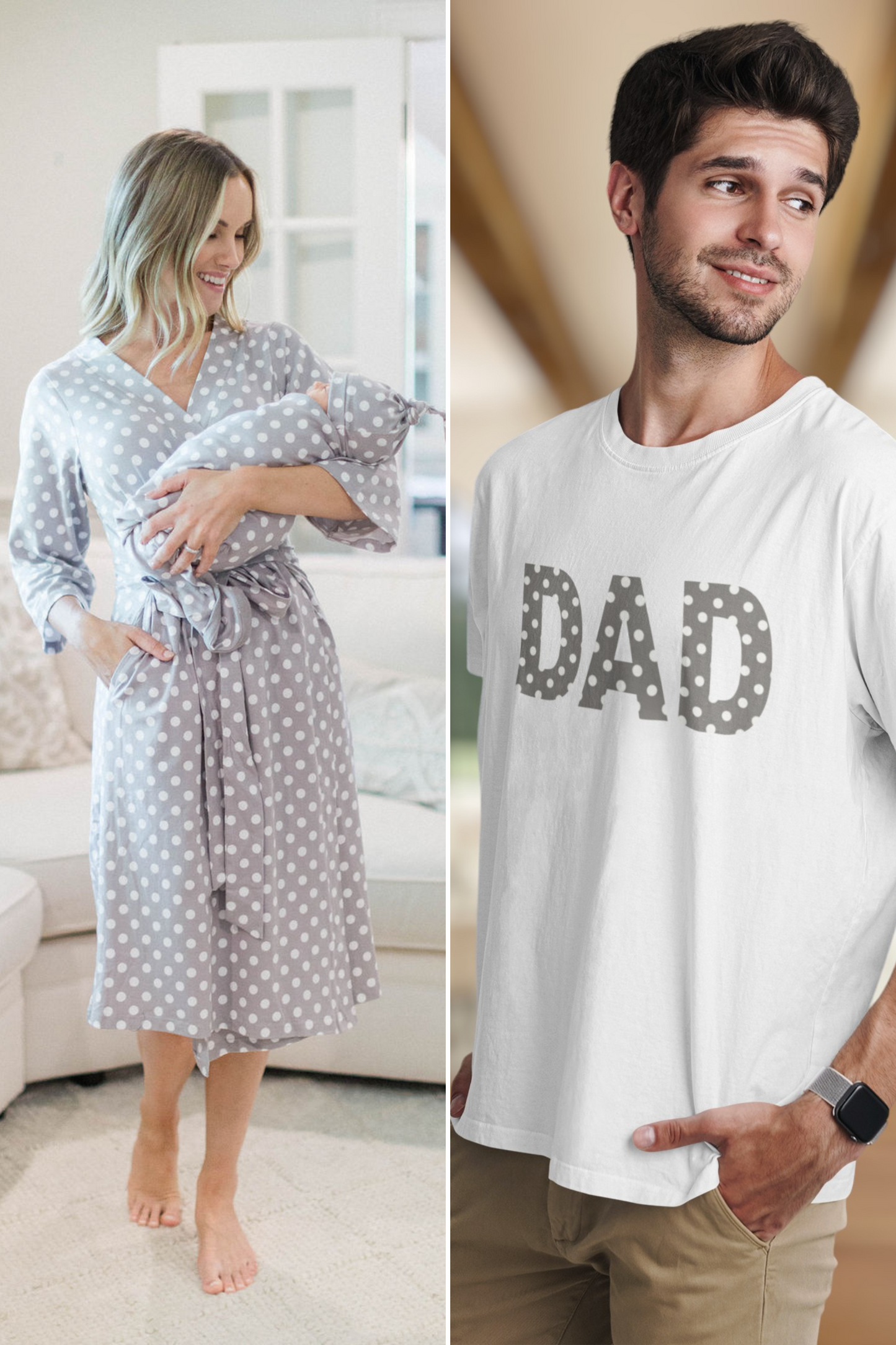 Lisa Robe & Newborn Swaddle Blanket Set & Polka Dot Dad T-Shirt