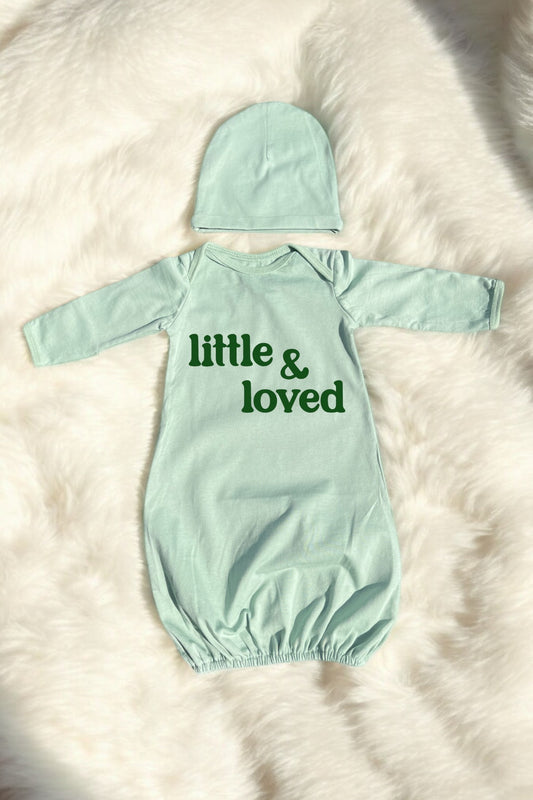 Little & Loved Newborn Baby Receiving Gown in Sage Green