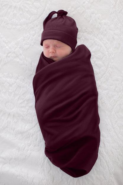 Merlot Robe & Newborn Swaddle Blanket Set & Dad T-Shirt Set