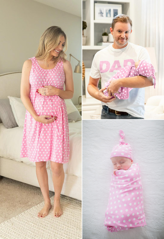 Molly Labor Gown & Swaddle Set & Dad T-Shirt