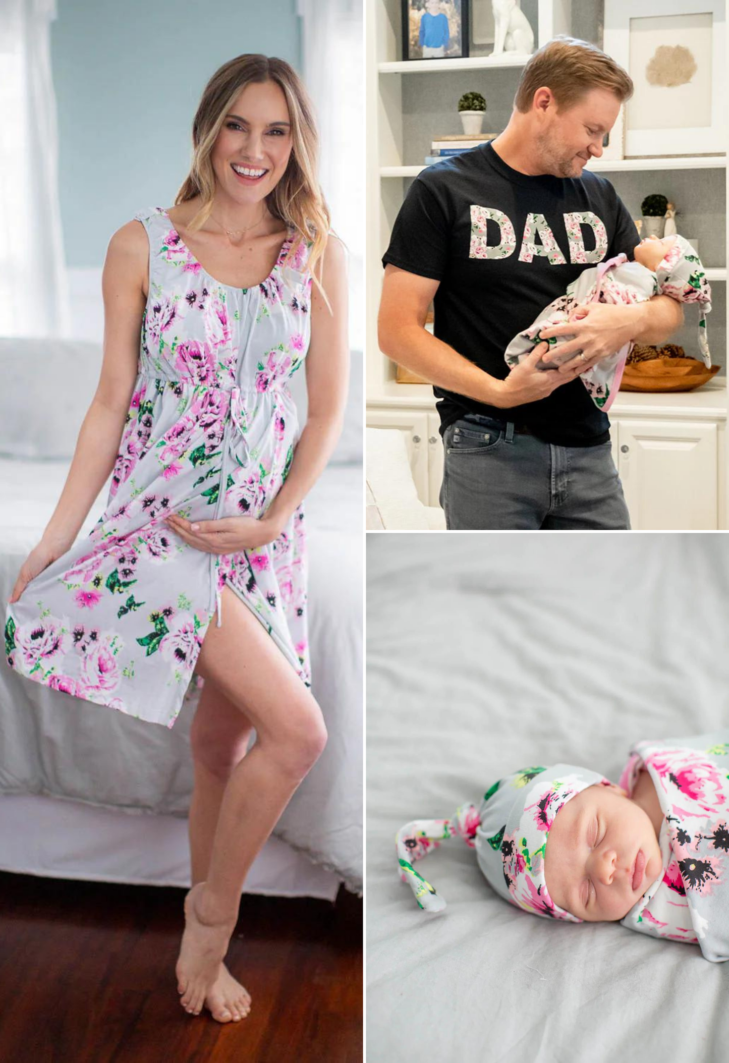 Olivia Labor Gown & Swaddle Set & Dad T-Shirt