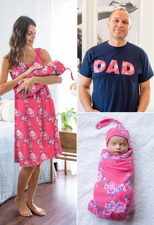 Rose Labor Gown & Swaddle Set & Dad T-Shirt