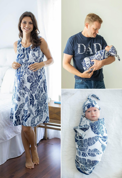 Serra Labor Gown & Swaddle Set & Dad T-Shirt