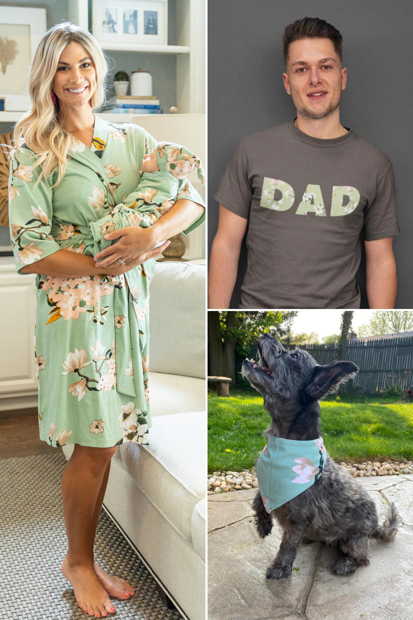 Gia Robe & Swaddle Set & Dad T-Shirt & Pet Bandana