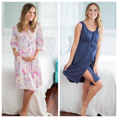 Anais Robe & Navy 3 in 1 Labor Gown Set