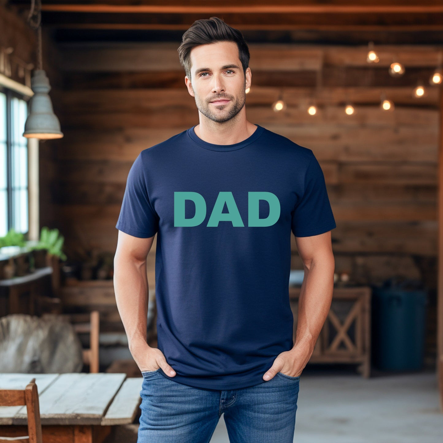 Dad T-Shirt Teal  Text on Navy Blue