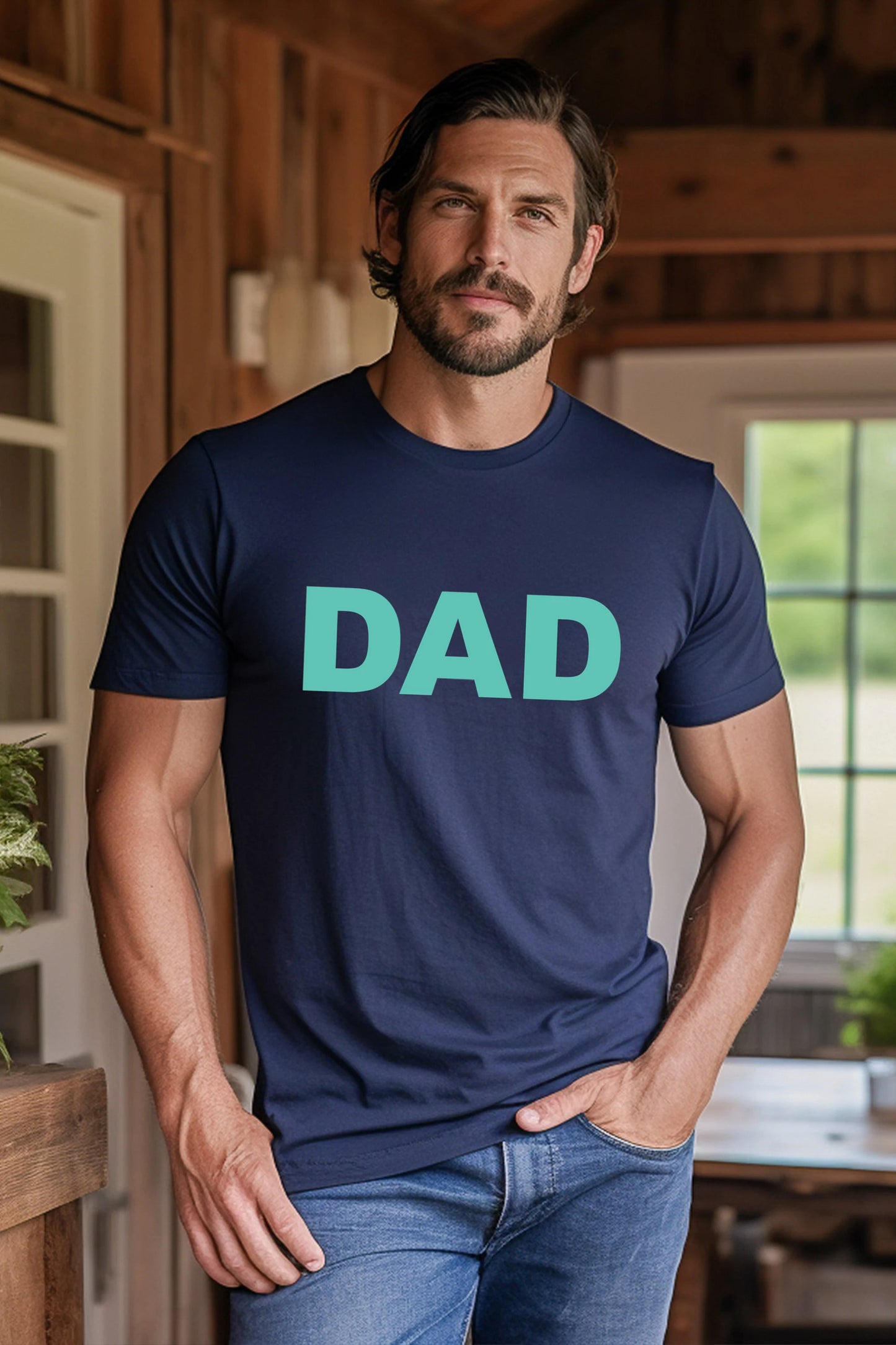 Dad T-Shirt Teal  Text on Navy Blue