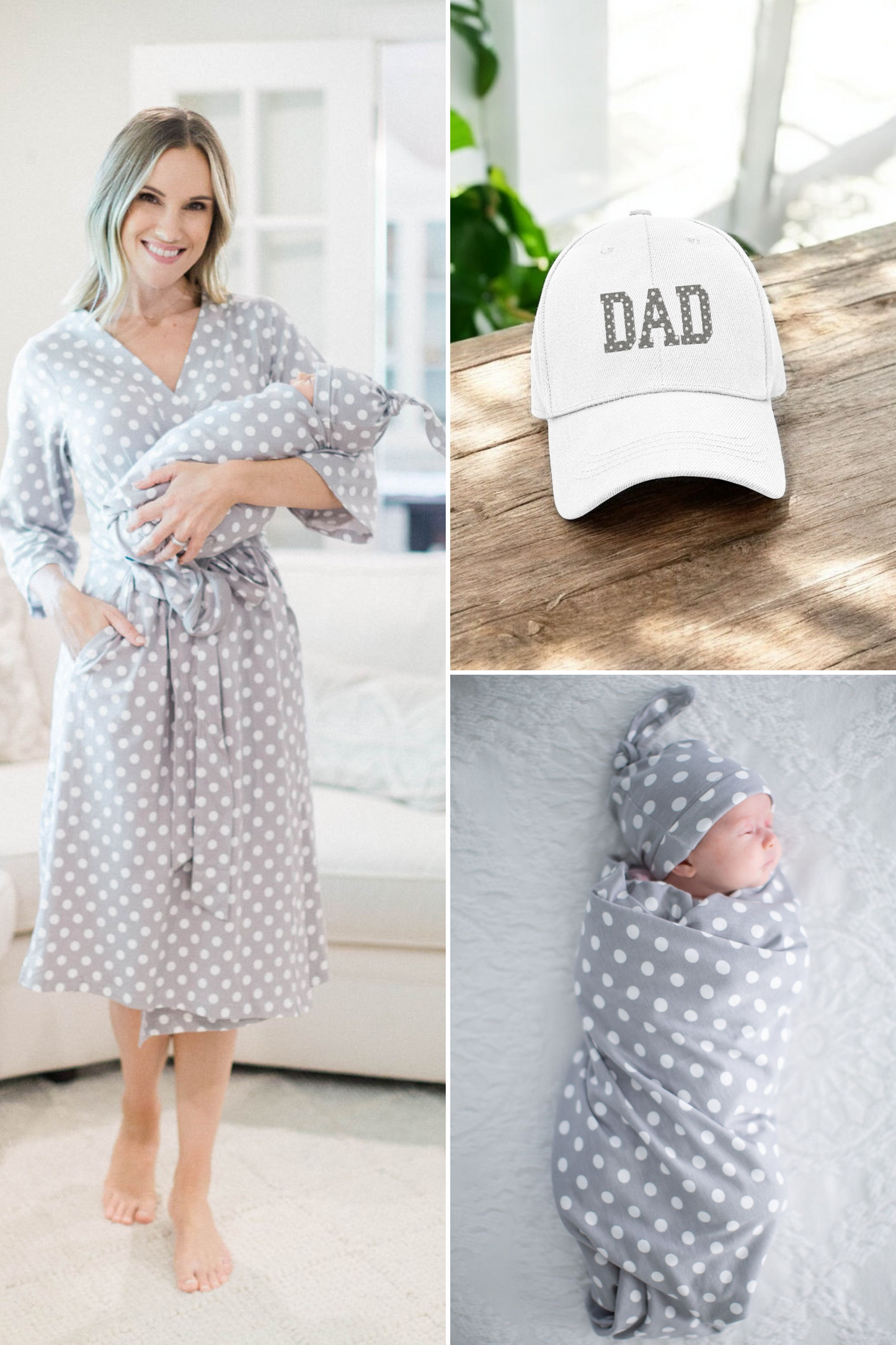 Lisa Robe, Dad Hat, and Baby Swaddle & Hat Set