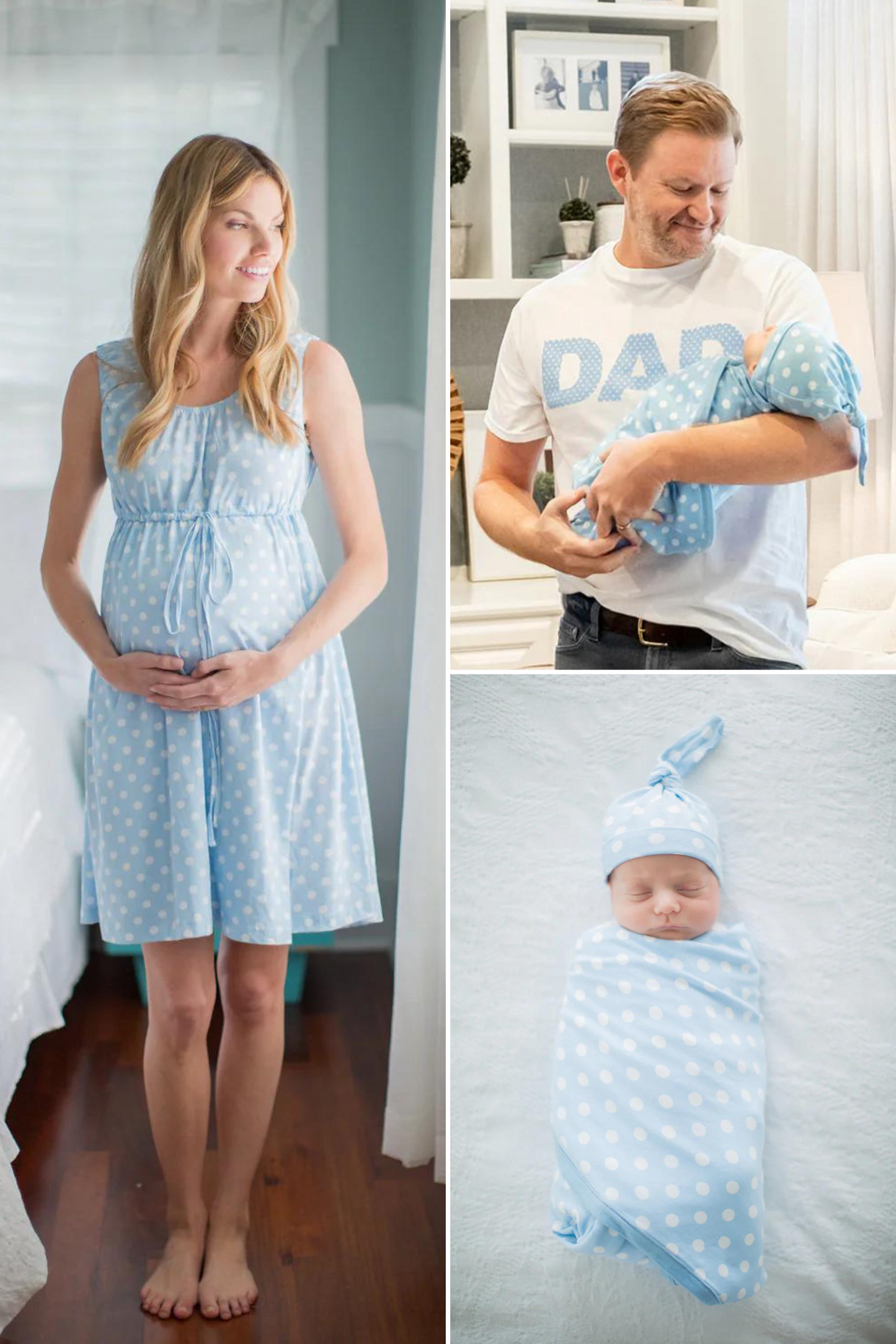 Nicole Labor Gown & Swaddle Set & Dad T-Shirt