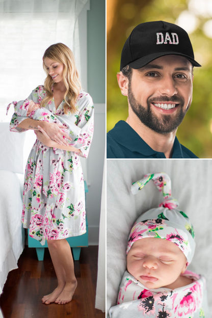 Olivia Robe, Dad Hat, and Baby Swaddle & Hat Set