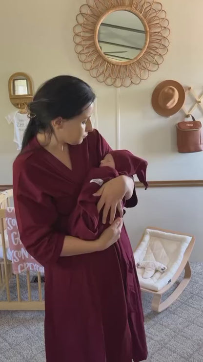 Merlot Robe & Newborn Swaddle Blanket Set