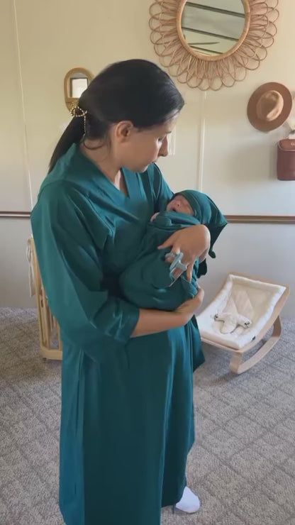 Teal Robe & Newborn Swaddle Blanket Set