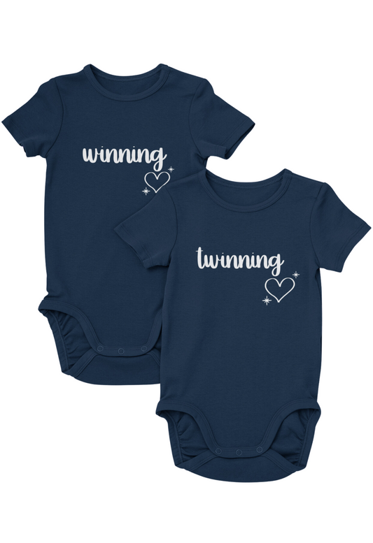 Twinning is Winning Matching Baby Onesie Set