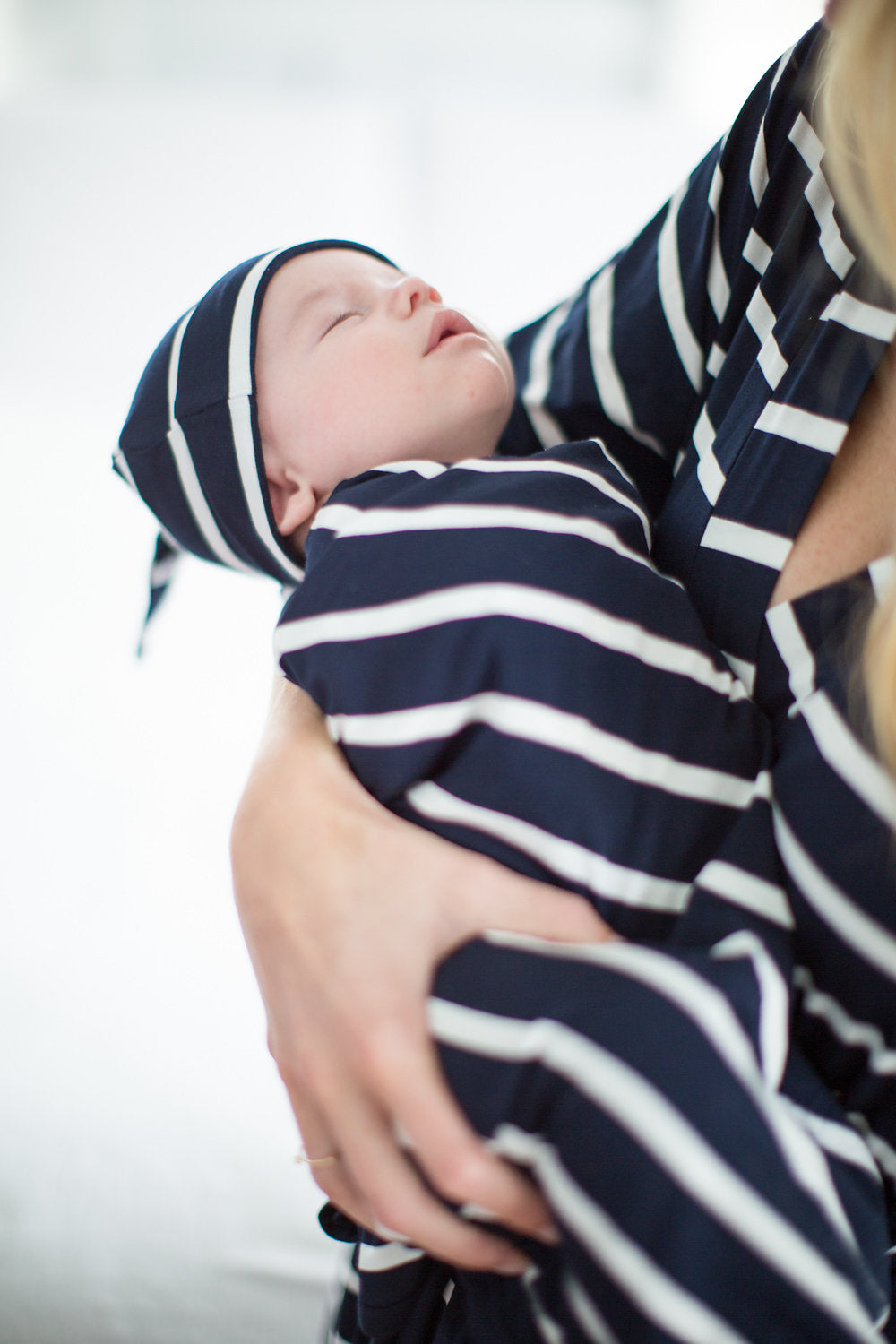 Navy Stripe Robe & Newborn Swaddle Blanket Set