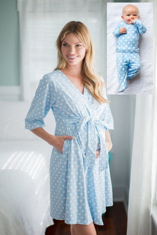mommy and baby, soft blue, adjustable belt