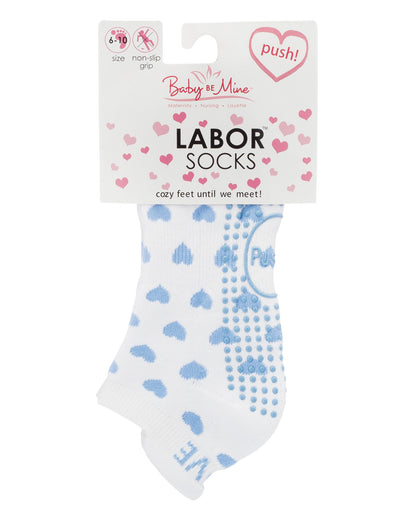 Push! Labor Socks - Blue & White Hearts