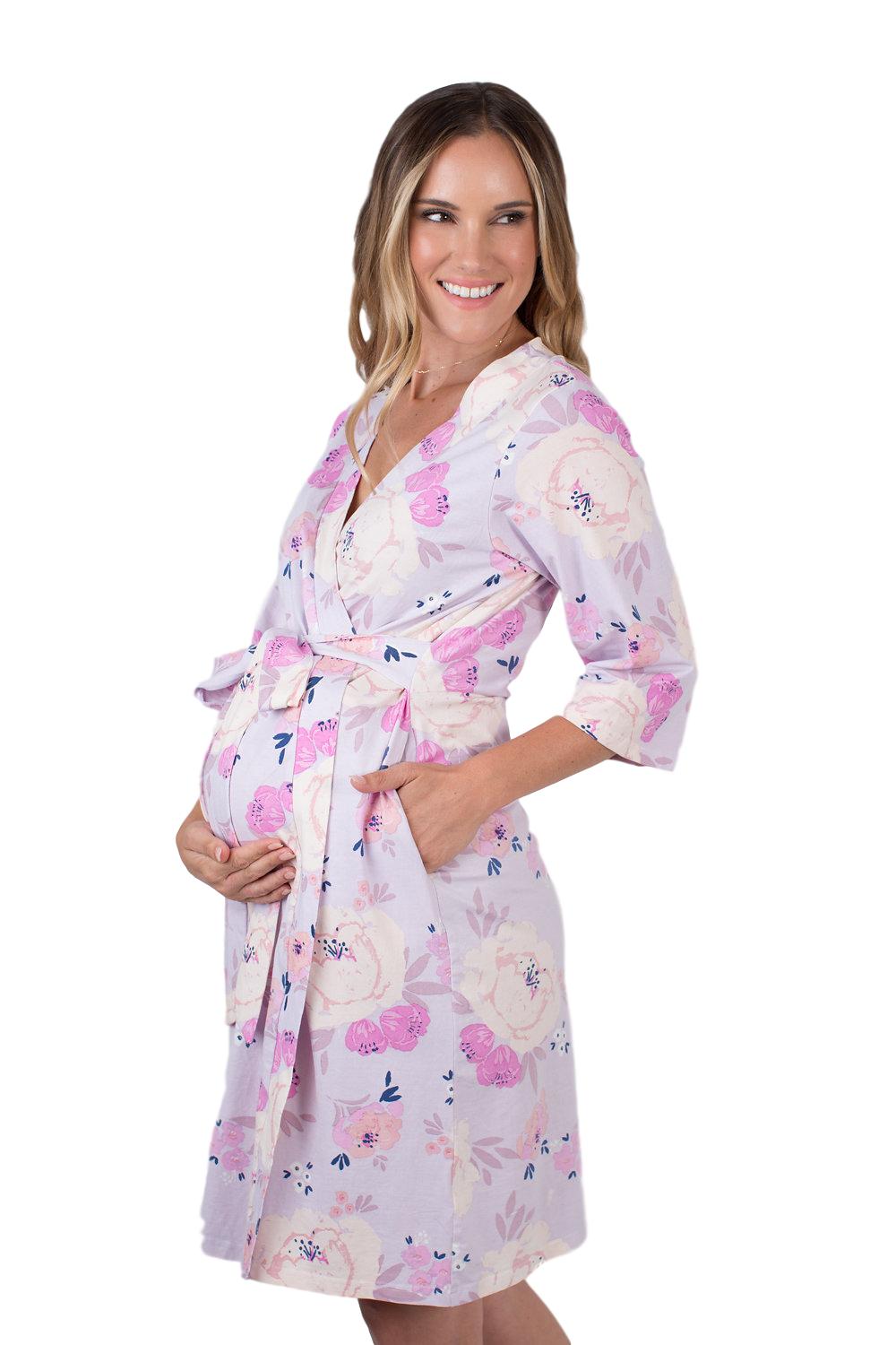 Purple Floral Posy Patterend Maternity Robe Hospital Gown, Delivery Robe,  Labor Gown, Delivery Gown, Nursing Robe, Pregnancy Robe 