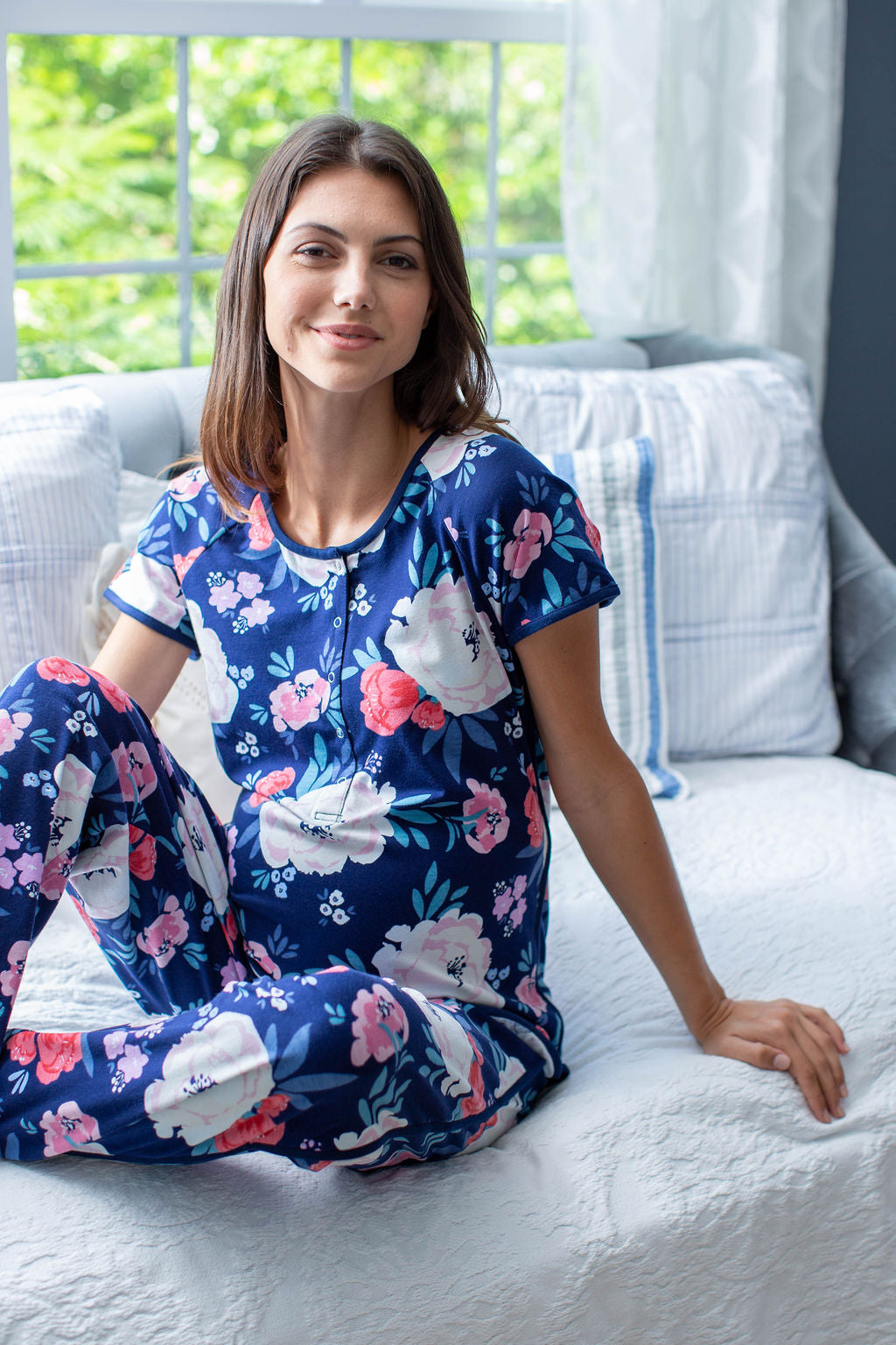 Women's Maternity Nursing Pajamas Set Short Sleeve Maternity Pajamas Set  Hospital Breastfeeding Pajamas Set