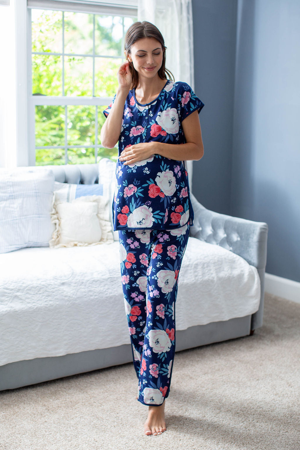 Pretty Comy Maternity Nursing Nightgown for Pregnant Women Breastfeeding  Night Dress 3 Pack