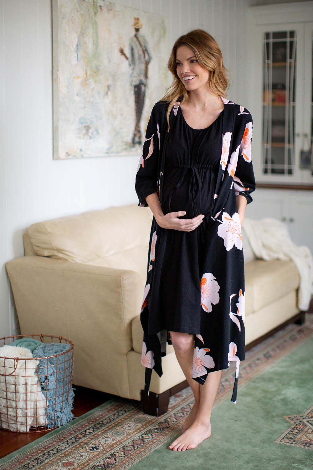 Black 3 in 1 Labor Gown Willow Robe Set