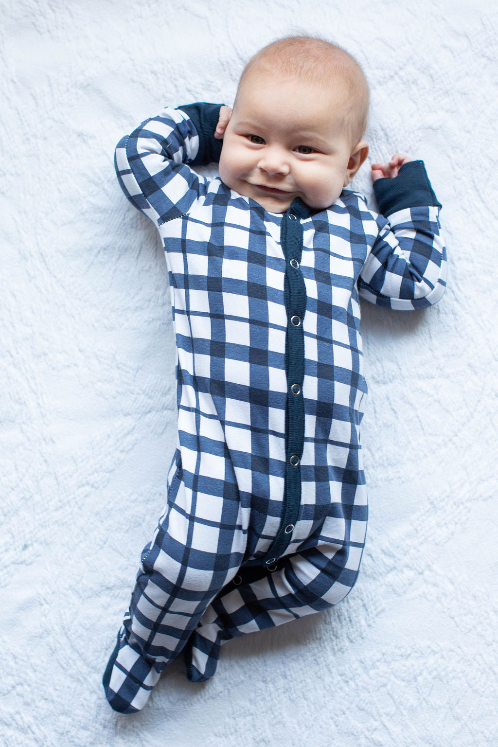 Blue Gingham One Piece Footed Baby Romper Baby Be Mine