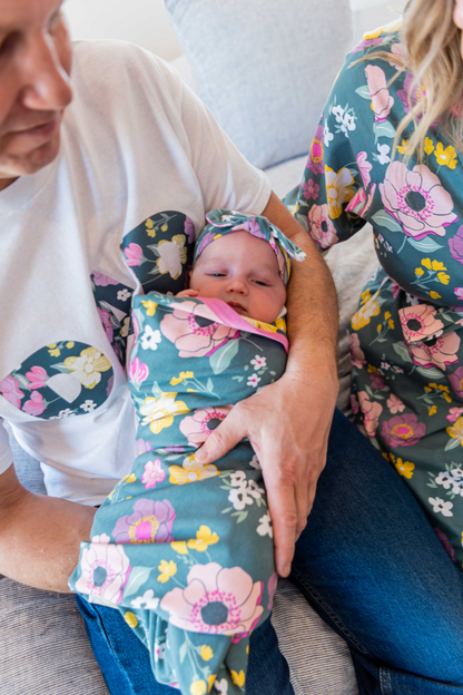 Charlotte Robe & Newborn Swaddle Blanket Set & Dad T-Shirt