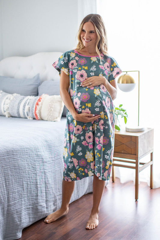 Organic Short Sleeeve Hospital Nursing Gown – TummyStyle Maternity & Baby