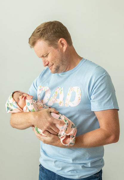 Nina Robe & Baby Receiving Gown Set & Light Blue Dad T-Shirt