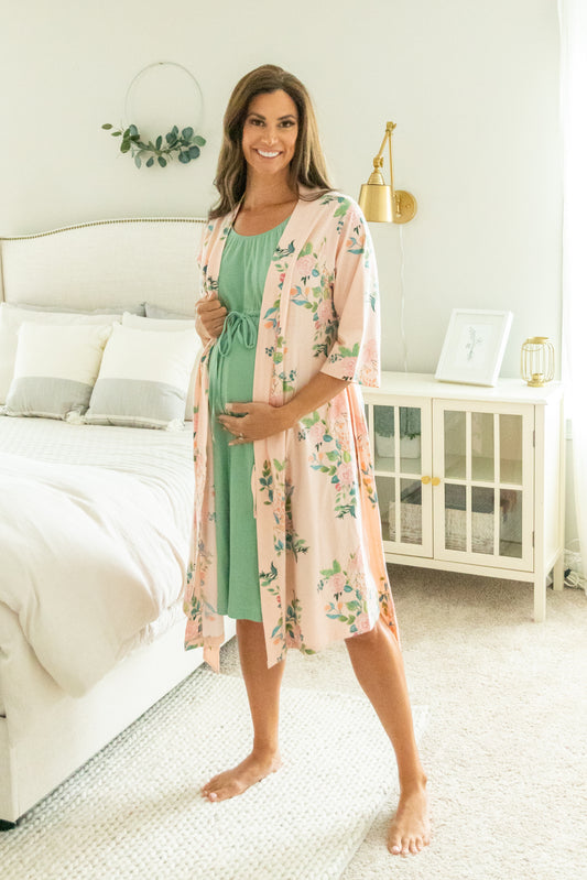 Morgan Robe & Olive Green 3 in 1 Labor Gown Set