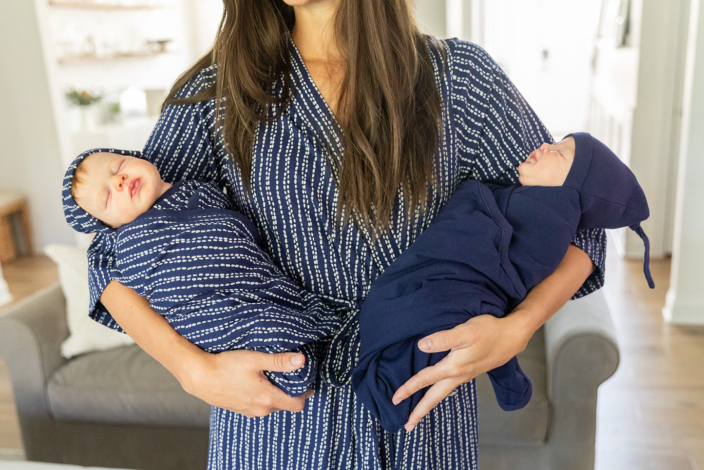Luna Robe & Twins Solid Navy Plus Luna Newborn Swaddle Blanket Sets