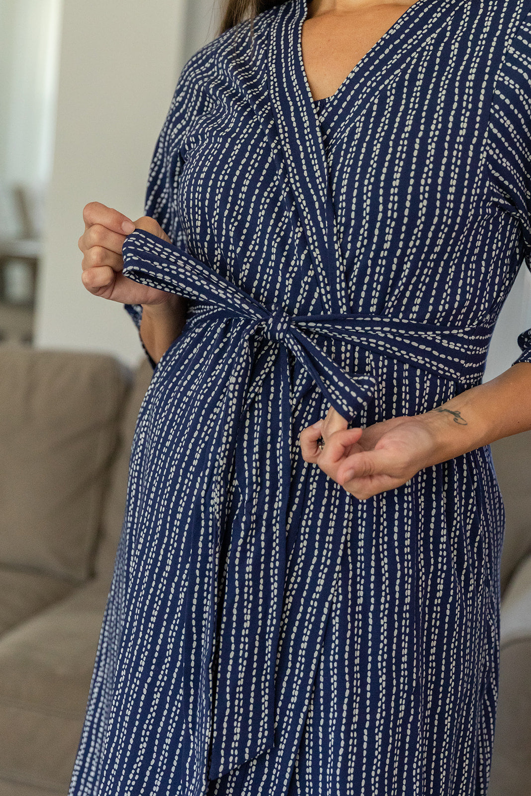 Maternity Delivery Labor Nursing ROBE & Maternity Nursing NIGHTGOWN  /hospital Bag Must Have / Baby Be Mine / Serra and Navy Blue 