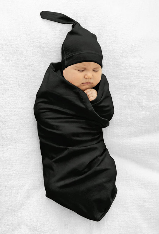 Black Swaddle Blanket & Newborn Hat Set