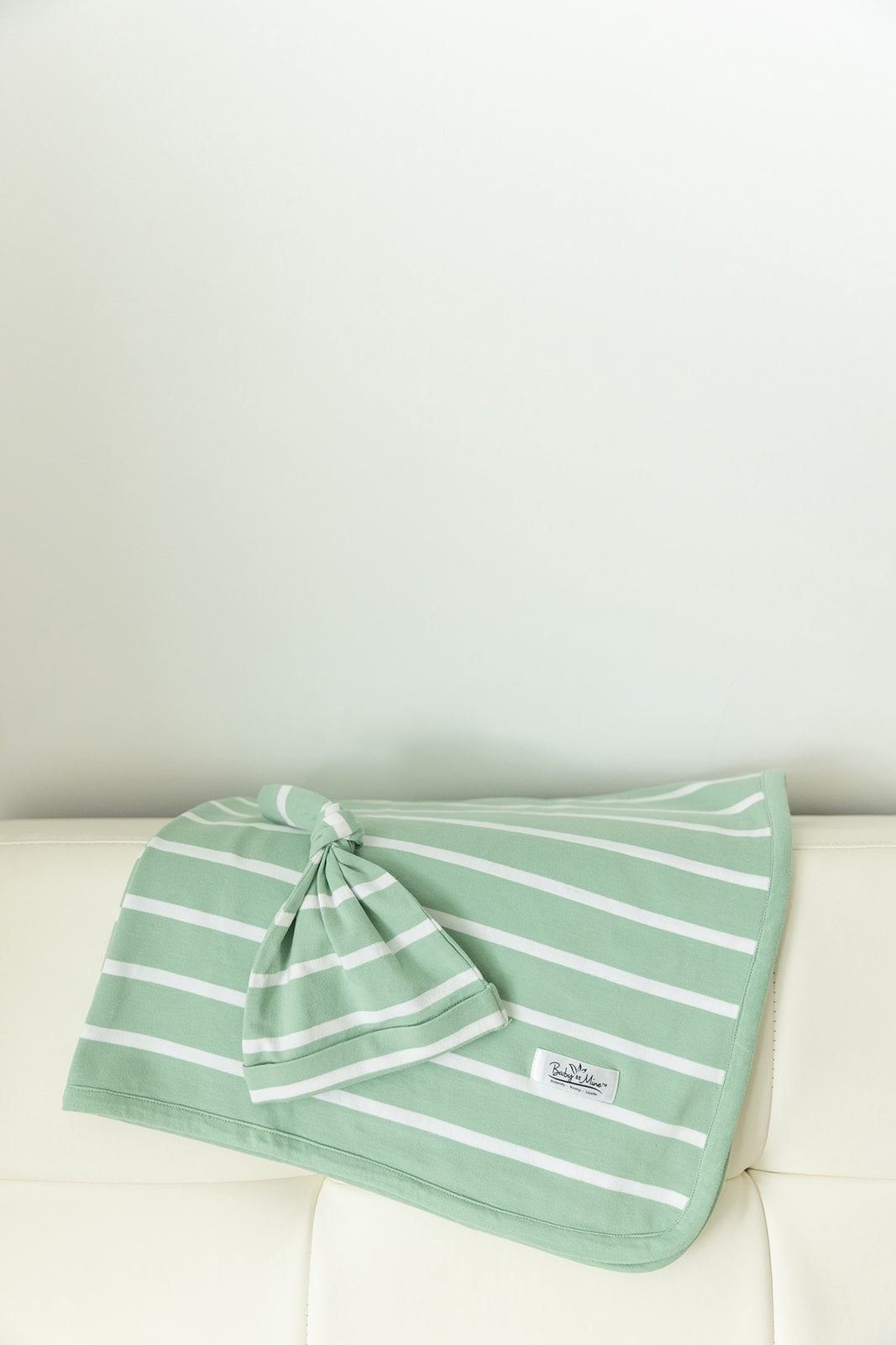 Sage Stripe Robe & Newborn Swaddle Blanket Set