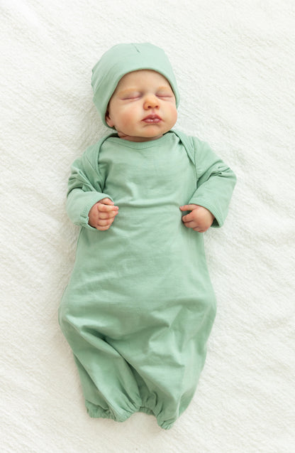 Sage Stripe  Robe & Sage Baby Receiving Gown Set