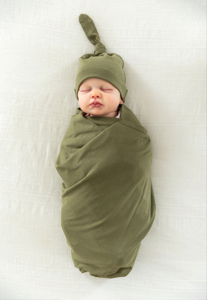Olive Green Robe & Newborn Swaddle Blanket Set